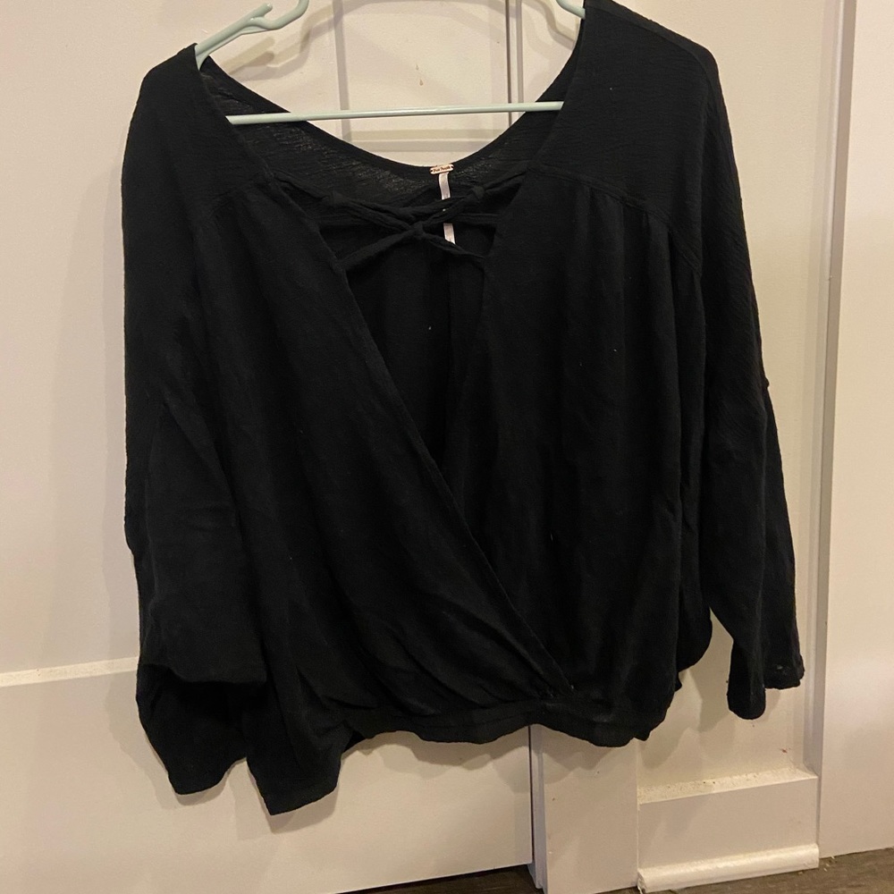 FREE PEOPLE BLACK SURPLICE TOP!